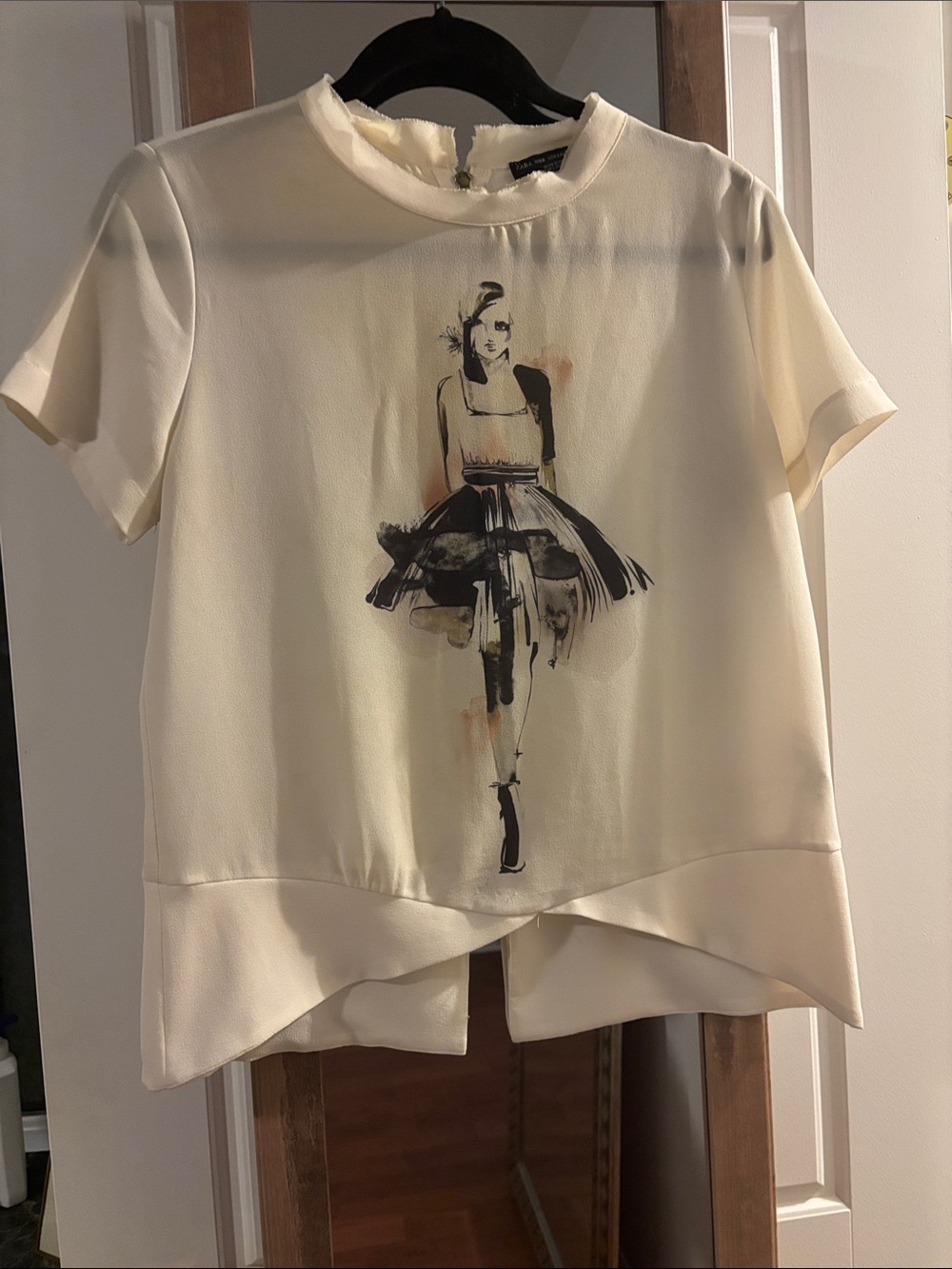 Ivory Short Sleeve Graphic Ballet-Print Blouse
